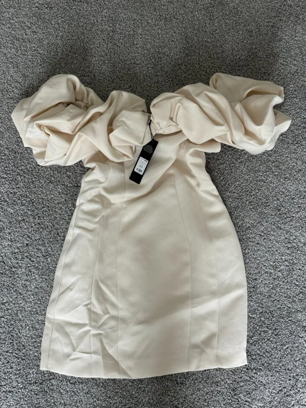 NWT Fashion Nova Parisian Nights Mini Dress Cream Off Shoulder - Picture 4 of 7